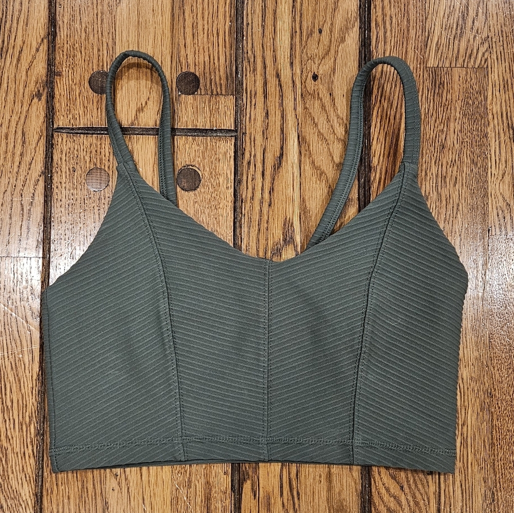 Glyder “Charge” Ribbed Sports Bra – Olive Green, Size S